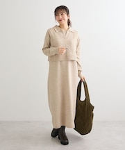 SET2点ケーブルベスト+ニットワンピース