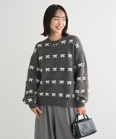 ・swing by リボンジャカードクルーニット