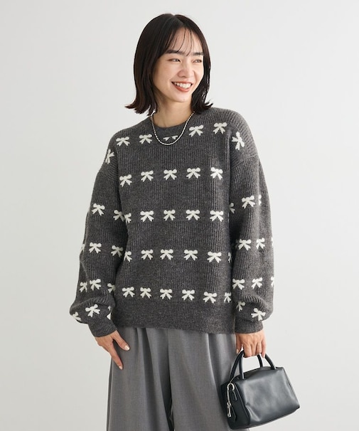 ・swing by リボンジャカードクルーニット