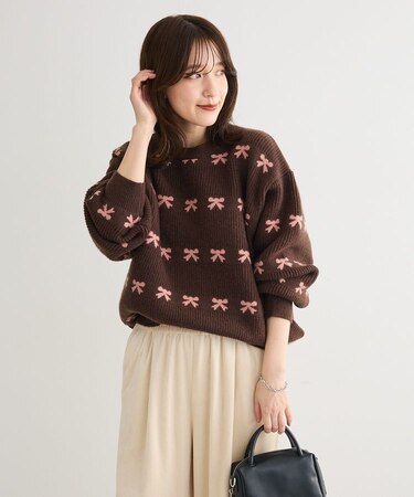 ・swing by リボンジャカードクルーニット