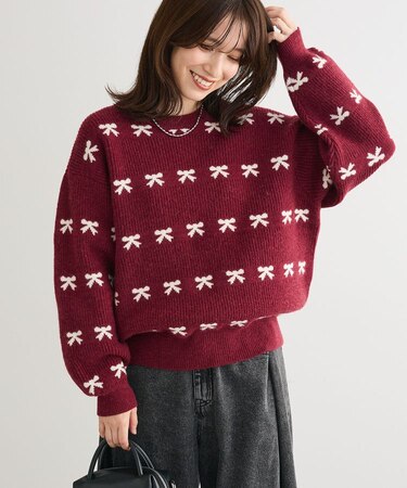 ・swing by リボンジャカードクルーニット