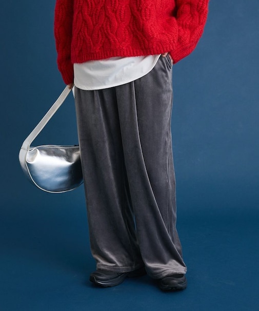 ぽかぽか裏起毛ベロアイージーパンツ