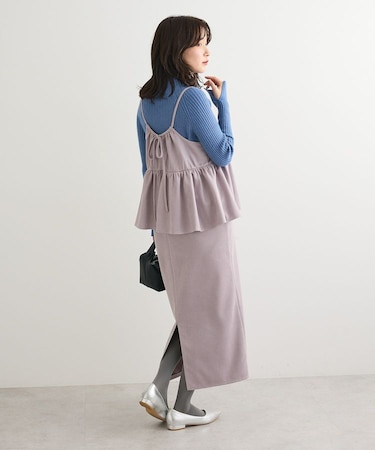 スウェードポンチペプラムキャミワンピース