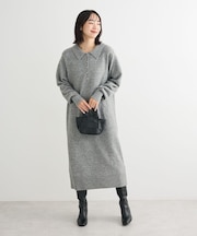 金釦ポロシャツニットワンピース