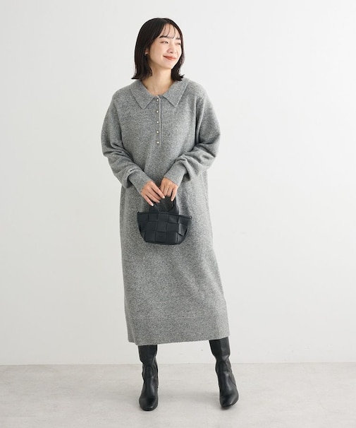 金釦ポロシャツニットワンピース