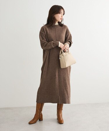 配色リラックスモールニットワンピース
