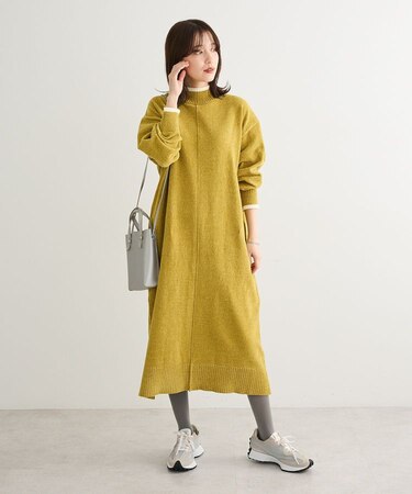 配色リラックスモールニットワンピース