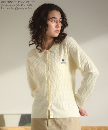 GREENWICH POLO CLUB(TM)ケーブル襟付ニットカーディガン