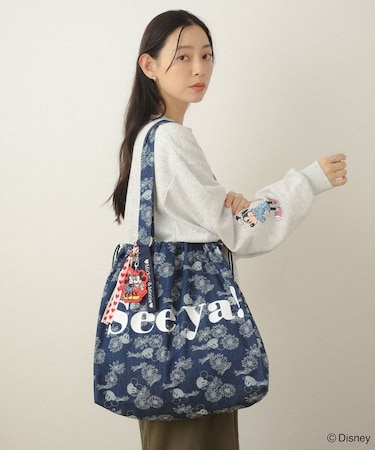ミッキー&フレンズ/花柄デニムトートバッグ