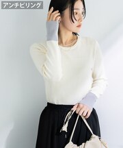 アンチピリング袖配色ニットプルオーバー
