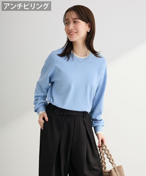 アンチピリングレイヤード風ニットプルオーバー