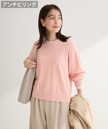 アンチピリングレイヤード風ニットプルオーバー