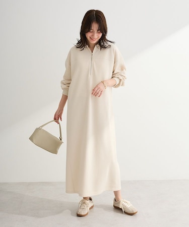 ポロ衿ハーフZIPカットワンピース