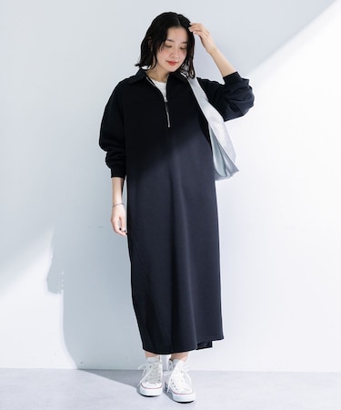 ポロ衿ハーフZIPカットワンピース