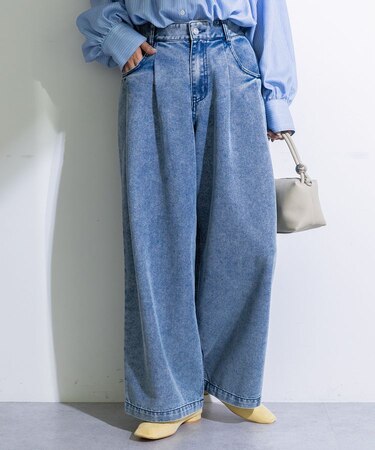 デニムタックワイドパンツ