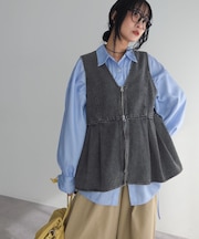 デニムペプラムジレ