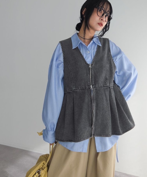 デニムペプラムジレ