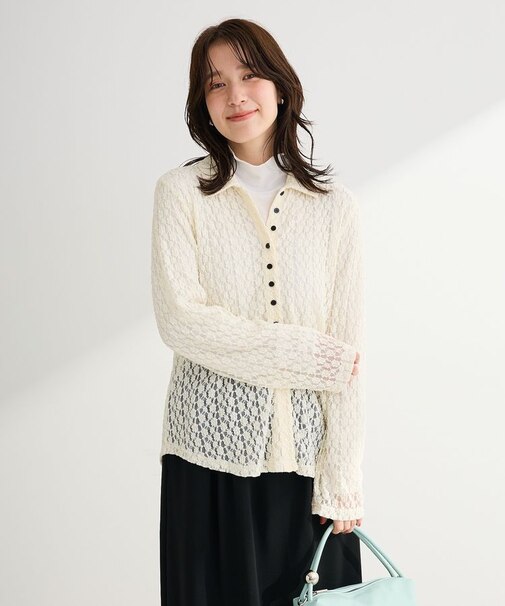 衿付きレースカットプルオーバー