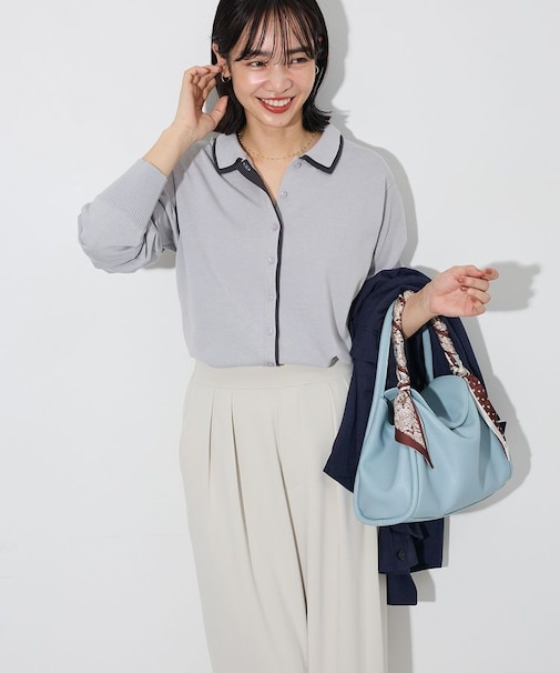 ここちニット衿付き配色プルオーバー