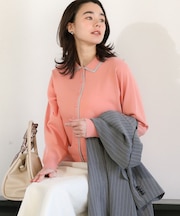 ここちニット衿付き配色プルオーバー