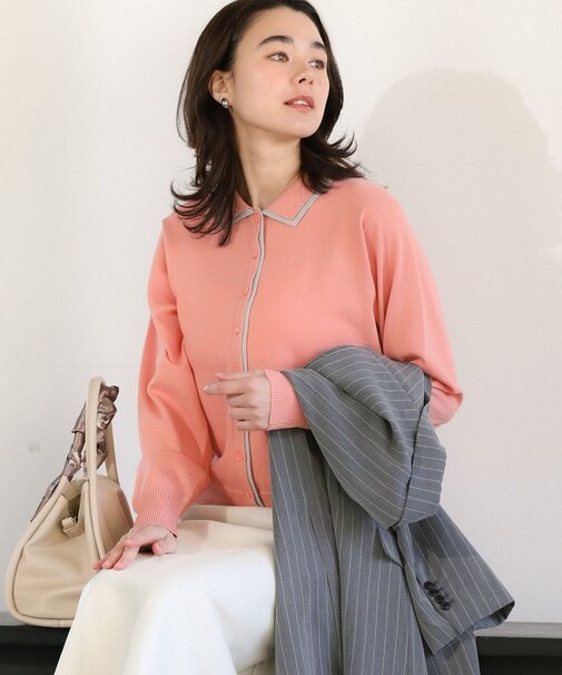 ここちニット衿付き配色プルオーバー