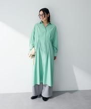 イージーケア抜け衿ウエストタックシャツワンピース