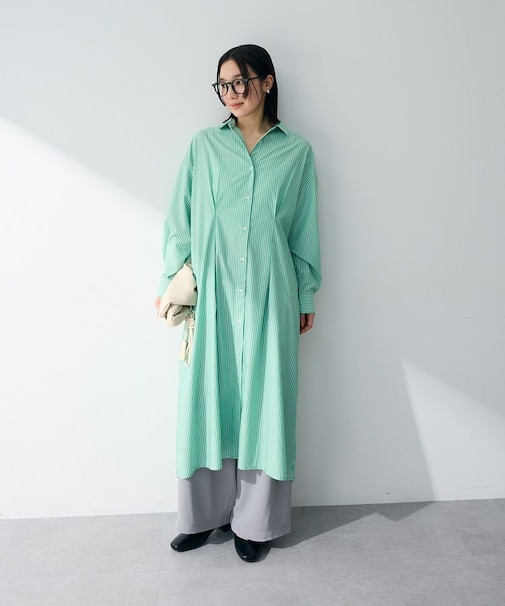 イージーケア抜け衿ウエストタックシャツワンピース