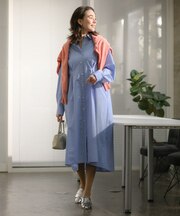 イージーケア抜け衿ウエストタックシャツワンピース