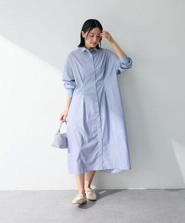 イージーケア抜け衿ウエストタックシャツワンピース