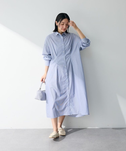 イージーケア抜け衿ウエストタックシャツワンピース