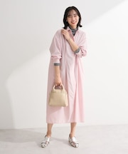 イージーケア抜け衿ウエストタックシャツワンピース