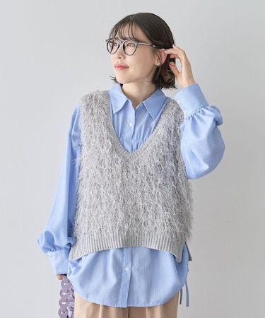 ラメ入り毛足ニットベスト