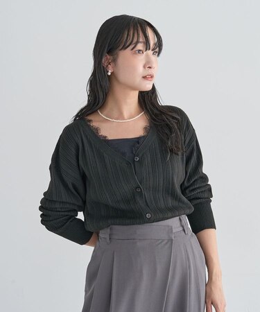 レースドッキングニットカーディガン