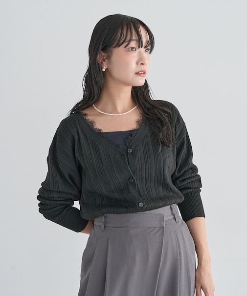 レースドッキングニットカーディガン