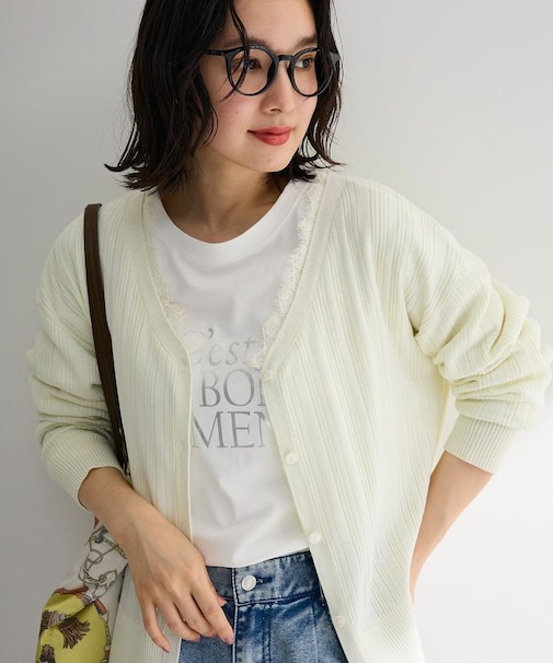 レースドッキングニットカーディガン