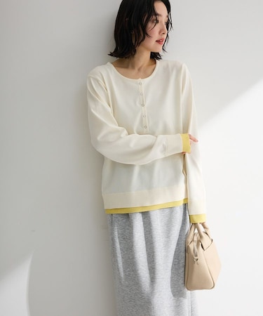 ヘンリーネックレイヤードニットプルオーバー