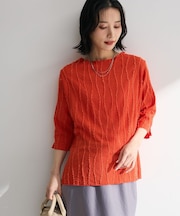 5分袖表面感カットプルオーバー