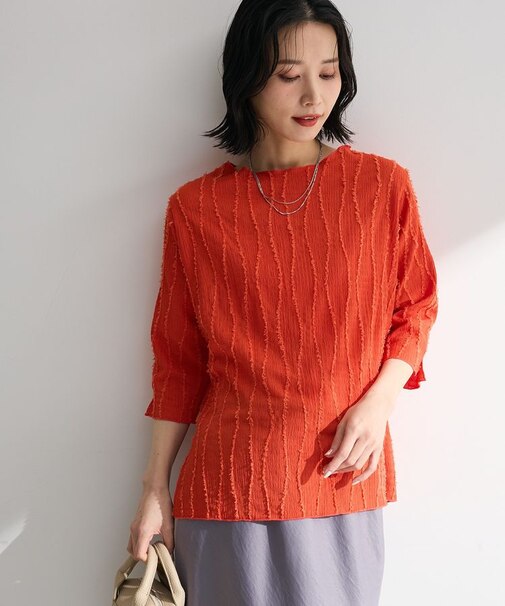 5分袖表面感カットプルオーバー