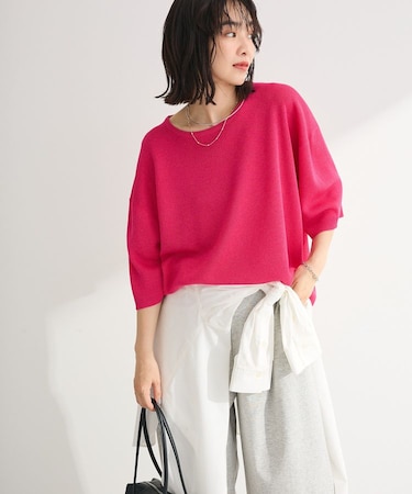 七分袖機能ニットプルオーバー