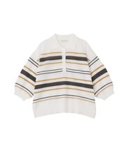 衿付き7分袖ニットプルオーバー