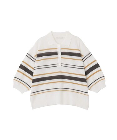 衿付き7分袖ニットプルオーバー