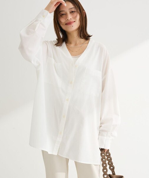 綿麻混Vネックオーバーサイズシャツ