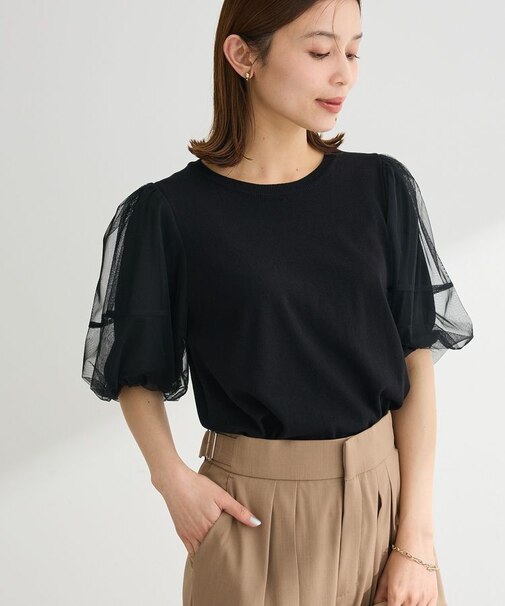 チュールボリュームスリーブニットプルオーバー