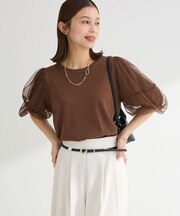 チュールボリュームスリーブニットプルオーバー