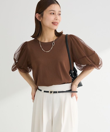 チュールボリュームスリーブニットプルオーバー