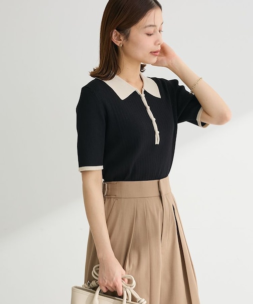 配色ニットポロ