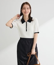 配色ニットポロ