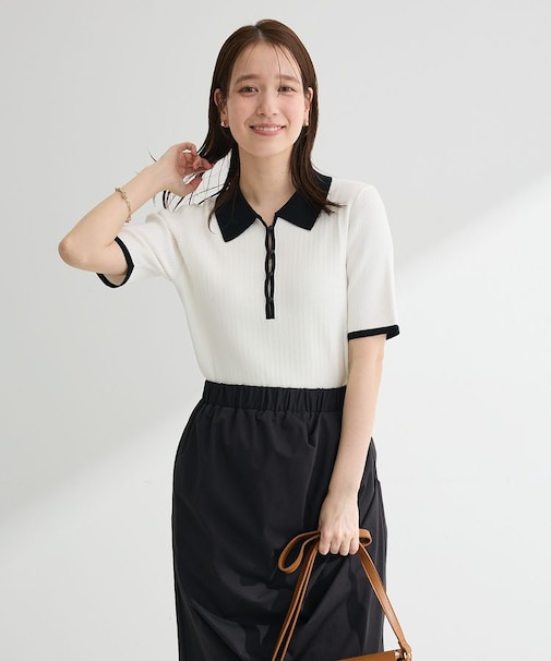 配色ニットポロ