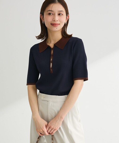 配色ニットポロ