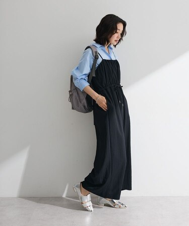 胸元バルーンワイドシルエットサロペット